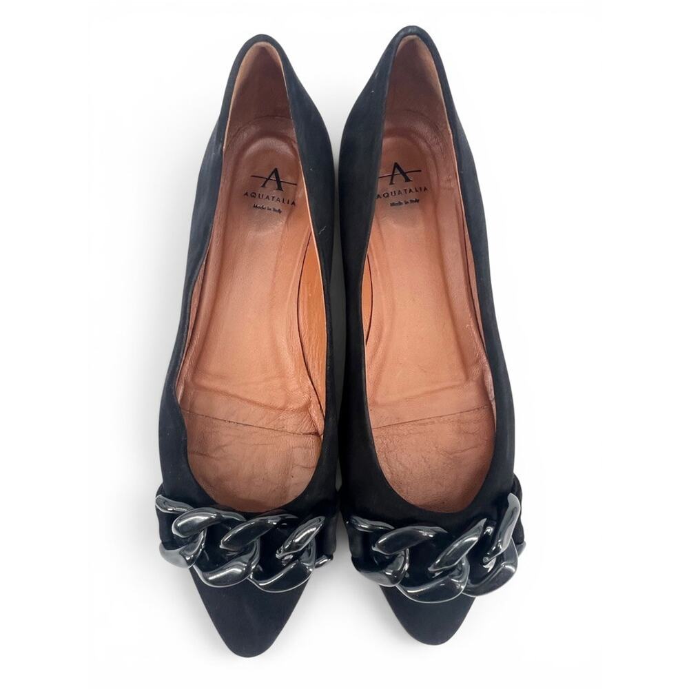 Aquatalia Palina Suede Chain-Link Ballet Flats Black size 6.5 Chain Link
